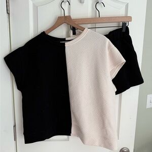 Black and Cream Two-Tone Top and Shorts Set